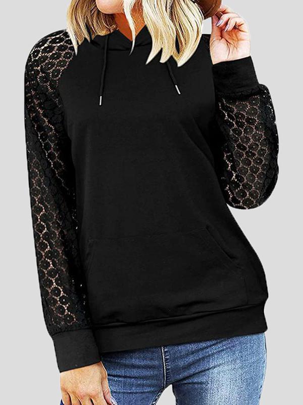 Women's Hoodies Lace Long Sleeve Drawstring Pocket Hoodie - LuckyFash™