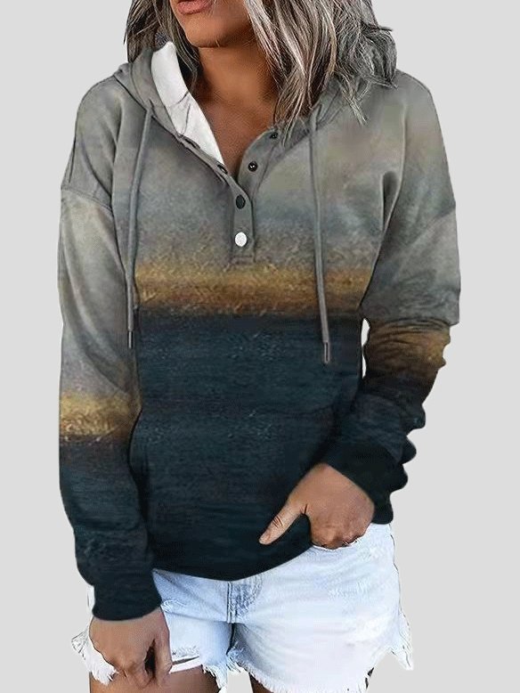 Women's Hoodies Landscape Drawstring Button Pocket Hoodie - LuckyFash™