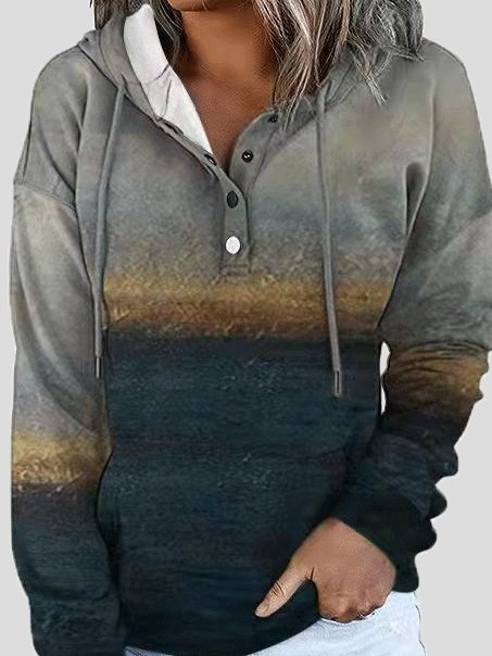 Women's Hoodies Landscape Drawstring Button Pocket Hoodie - LuckyFash™