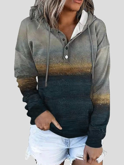 Women's Hoodies Landscape Drawstring Button Pocket Hoodie - LuckyFash™