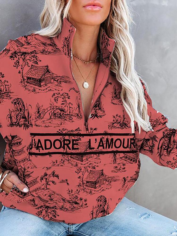 Hoodies Landscape Letter Zipper Long Sleeve Hoodie - LuckyFash™