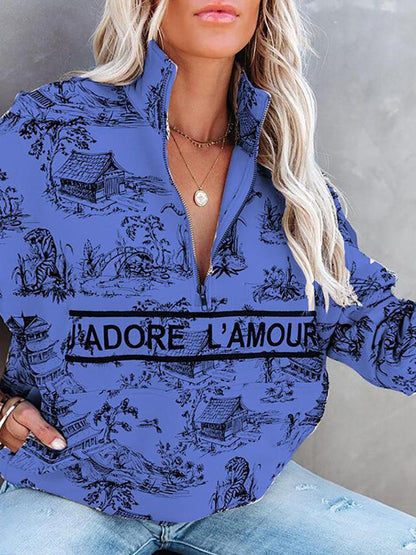 Hoodies Landscape Letter Zipper Long Sleeve Hoodie - LuckyFash™