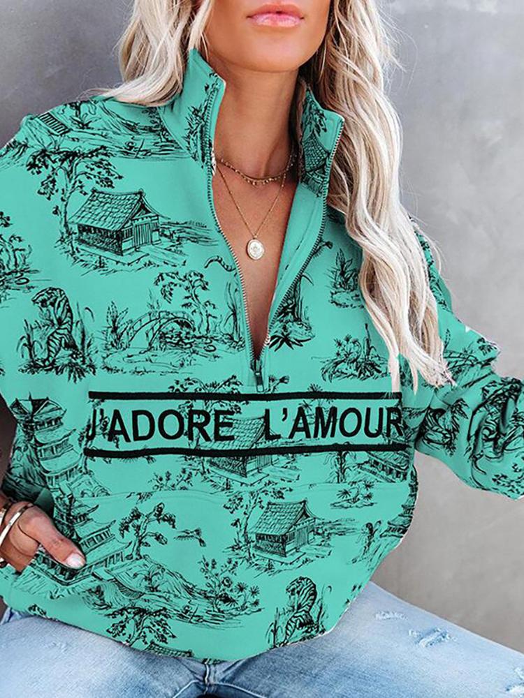 Hoodies Landscape Letter Zipper Long Sleeve Hoodie - LuckyFash™