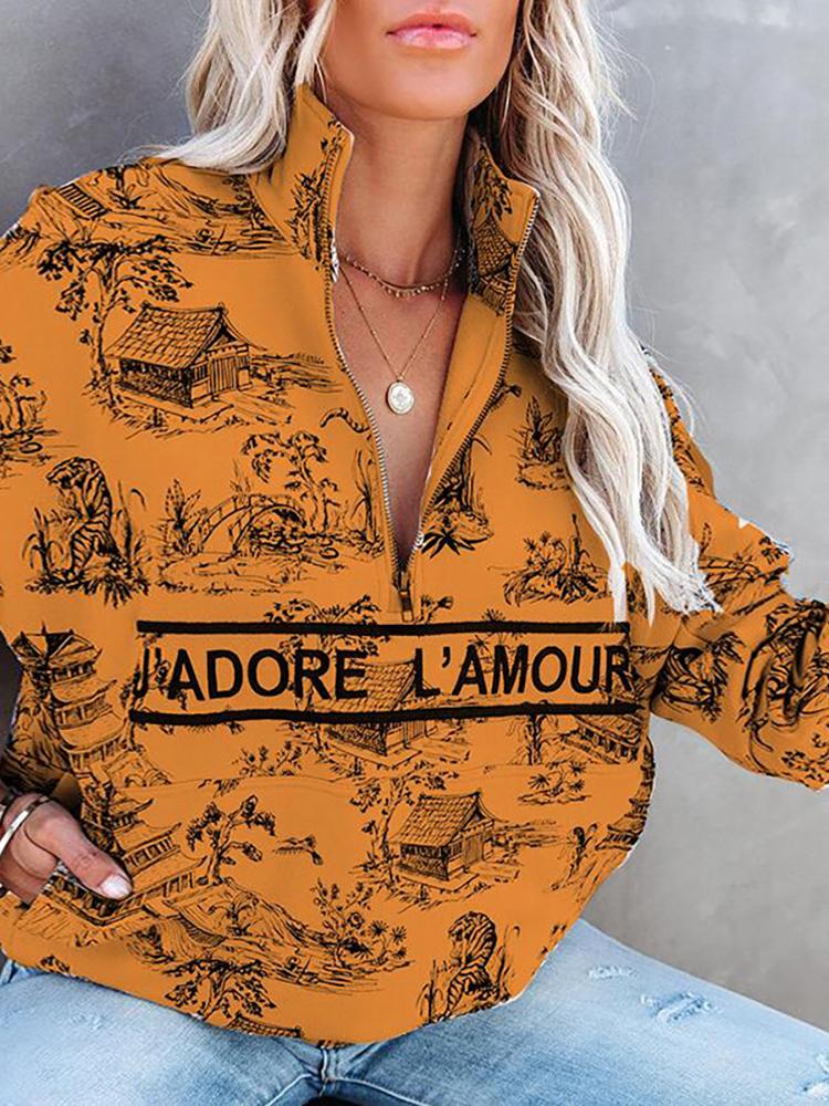 Hoodies Landscape Letter Zipper Long Sleeve Hoodie - LuckyFash™