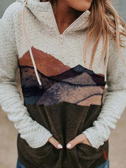 Women's Hoodies Landscape Print Pocket Long Sleeve Hoodie - LuckyFash™