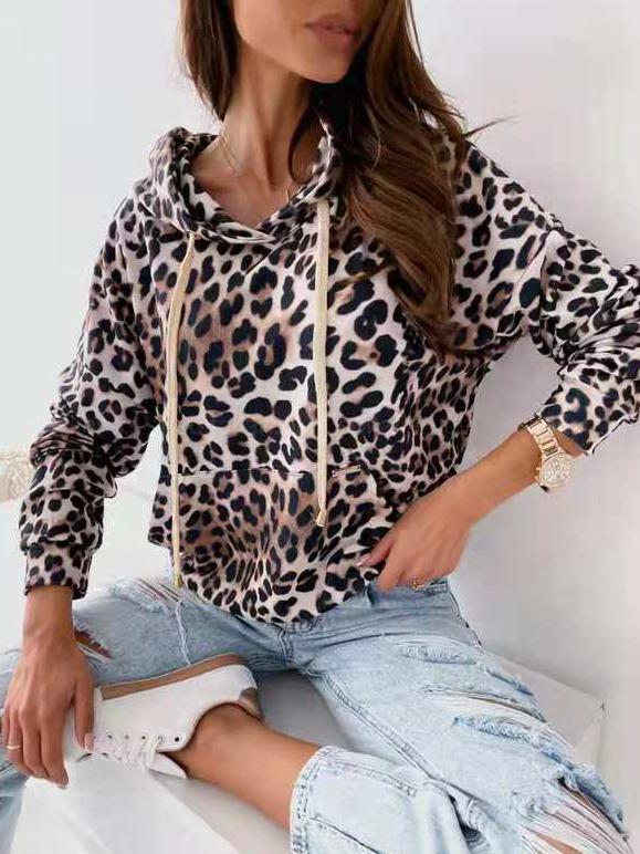 Women's Hoodies Leaf Print Pocket Drawstring Long Sleeve Hoodie - LuckyFash™