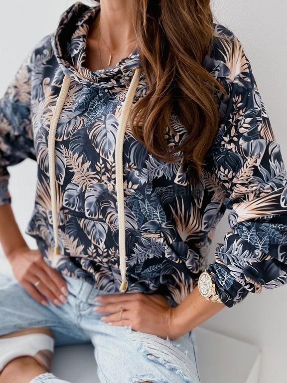 Women's Hoodies Leaf Print Pocket Drawstring Long Sleeve Hoodie - LuckyFash™