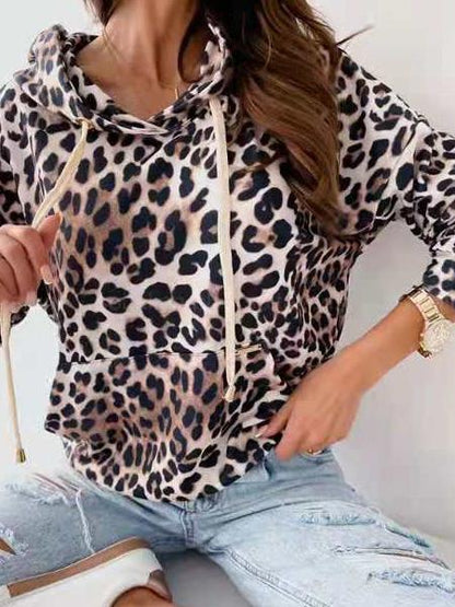 Women's Hoodies Leaf Print Pocket Drawstring Long Sleeve Hoodie - LuckyFash™