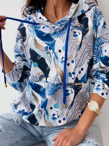 Women's Hoodies Leaf Print Pocket Drawstring Long Sleeve Hoodie - LuckyFash™