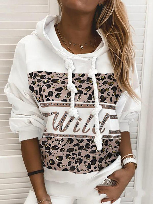 Women's Hoodies Leopard Letters Drawstring Long Sleeve Hoodie - LuckyFash™
