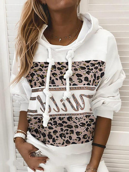 Women's Hoodies Leopard Letters Drawstring Long Sleeve Hoodie - LuckyFash™