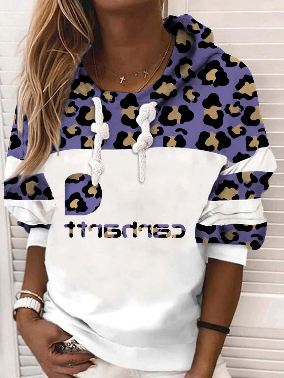 Women's Hoodies Leopard Letters Print Drawstring Hoody - LuckyFash™