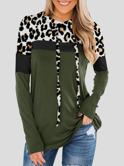 Hoodies Leopard Panel Long Sleeve Hoodie - LuckyFash™