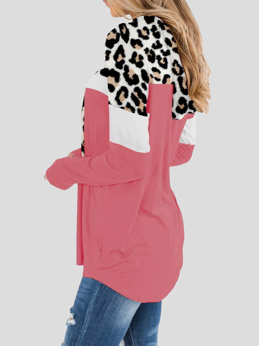Hoodies Leopard Panel Long Sleeve Hoodie - LuckyFash™