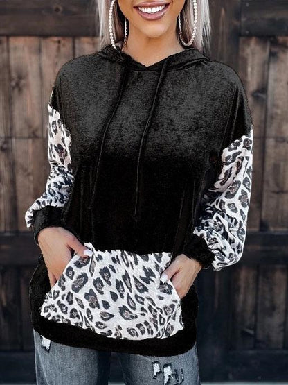 Women's Hoodies Leopard Print Pocket Drawstring Long Sleeve Hoodie - LuckyFash™