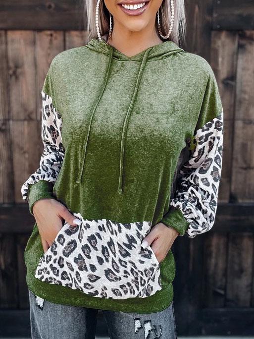 Women's Hoodies Leopard Print Pocket Drawstring Long Sleeve Hoodie - LuckyFash™