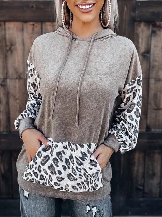 Women's Hoodies Leopard Print Pocket Drawstring Long Sleeve Hoodie - LuckyFash™