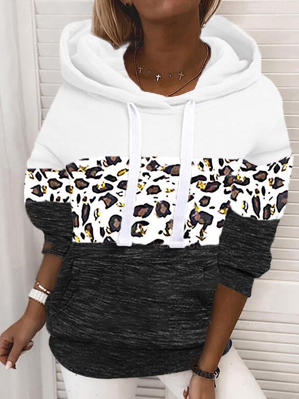 Women's Hoodies Leopard Print Pocket Drawstring Long Sleeve Hoodie - LuckyFash™
