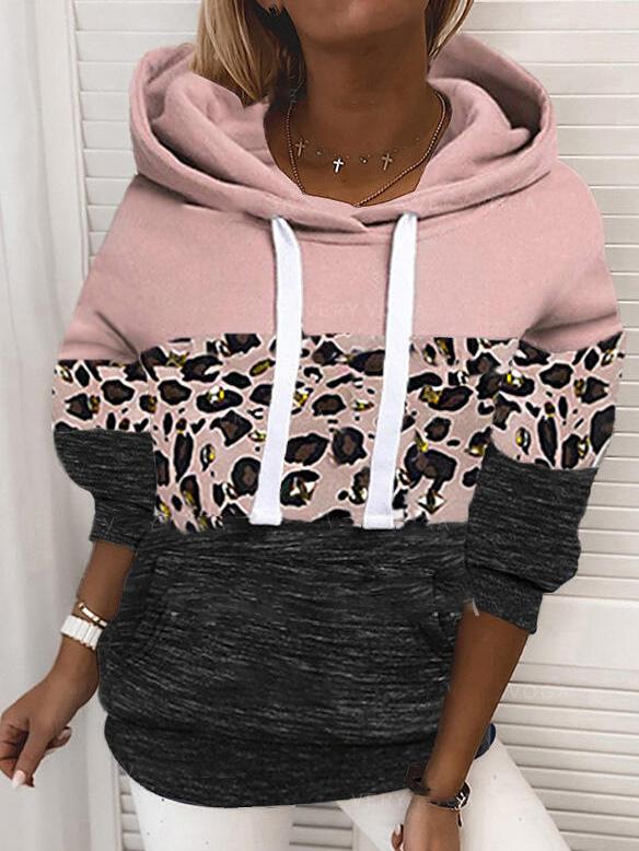 Women's Hoodies Leopard Print Pocket Drawstring Long Sleeve Hoodie - LuckyFash™