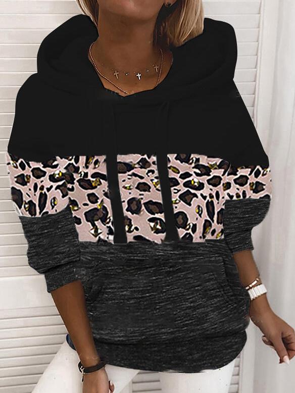 Women's Hoodies Leopard Print Pocket Drawstring Long Sleeve Hoodie - LuckyFash™