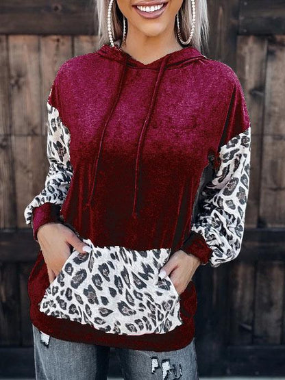 Women's Hoodies Leopard Print Pocket Drawstring Long Sleeve Hoodie - LuckyFash™