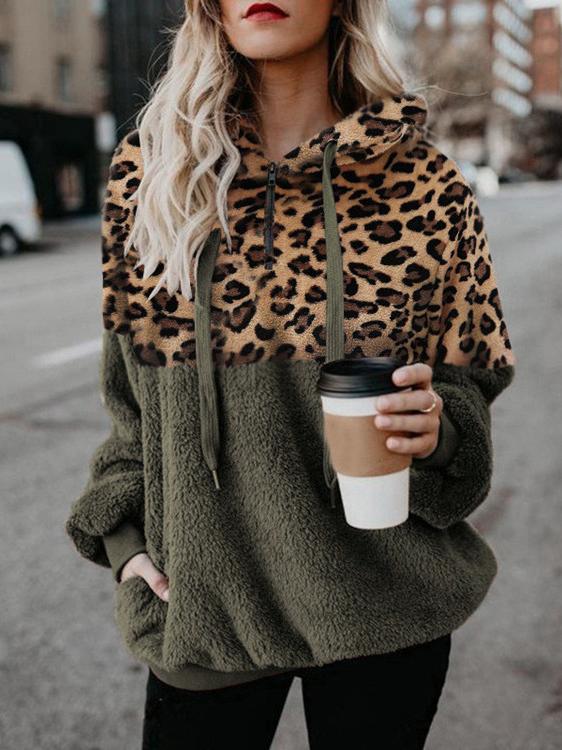 Hoodies Leopard Print Zip Pocket Long Sleeve Hoody - LuckyFash™
