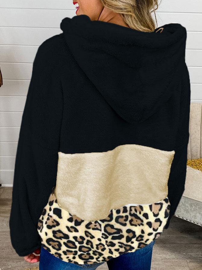 Women's Hoodies Leopard Print Zip Pocket Long Sleeve Hoody - LuckyFash™