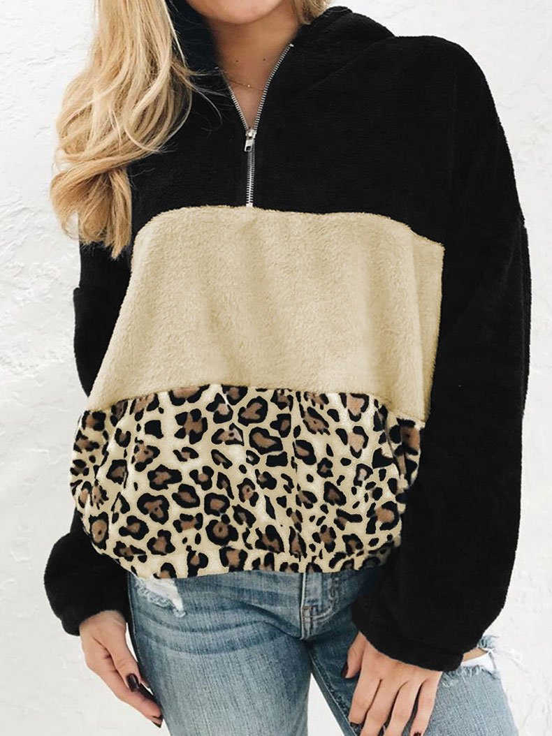 Women's Hoodies Leopard Print Zip Pocket Long Sleeve Hoody - LuckyFash™
