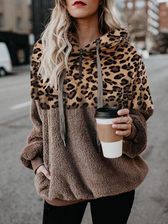 Hoodies Leopard Print Zip Pocket Long Sleeve Hoody - LuckyFash™