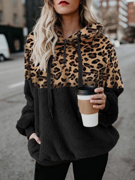 Hoodies Leopard Print Zip Pocket Long Sleeve Hoody - LuckyFash™