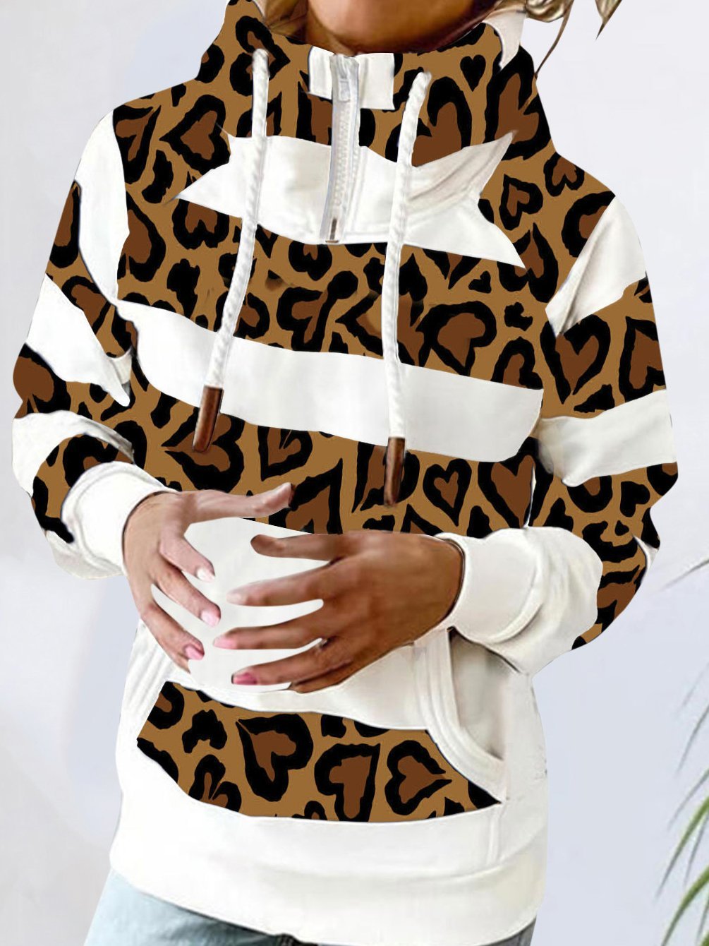 Women's Hoodies Leopard Stripe High Neck Long Sleeve Hoodies - LuckyFash™