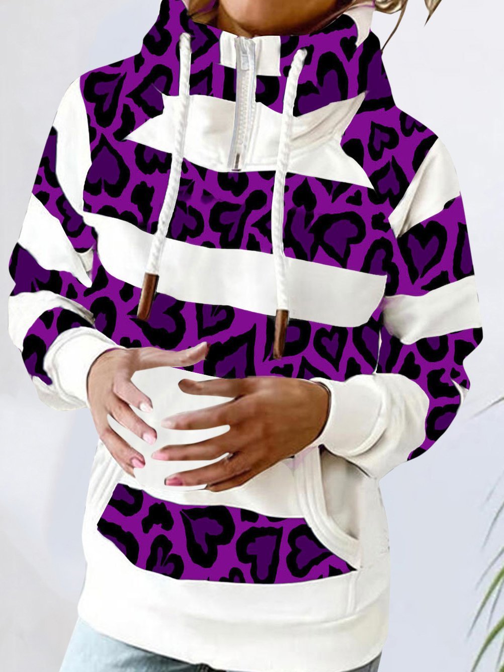 Women's Hoodies Leopard Stripe High Neck Long Sleeve Hoodies - LuckyFash™