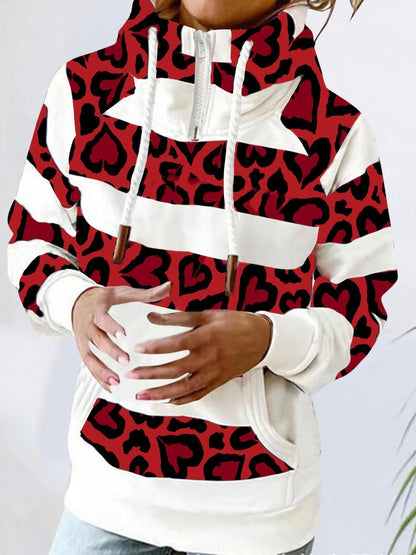 Women's Hoodies Leopard Stripe High Neck Long Sleeve Hoodies - LuckyFash™