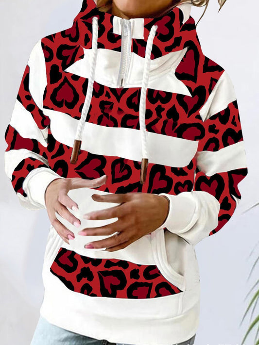 Women's Hoodies Leopard Stripe High Neck Long Sleeve Hoodies - LuckyFash™