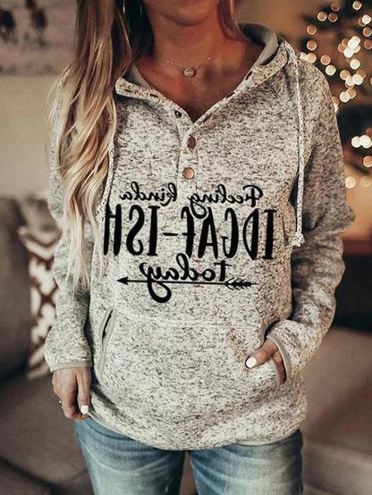 Women's Hoodies Letter-Print Drawstring Button Hoodie - LuckyFash™