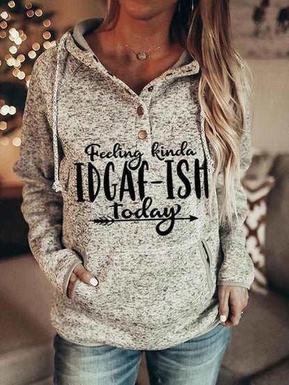 Women's Hoodies Letter-Print Drawstring Button Hoodie - LuckyFash™
