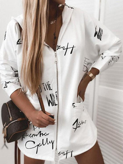 Women's Hoodies Letter Print Zip Long Sleeve Pocket Hoodie Coats - LuckyFash™