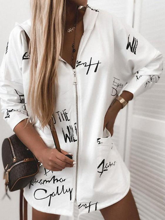 Women's Hoodies Letter Print Zip Long Sleeve Pocket Hoodie Coats - LuckyFash™