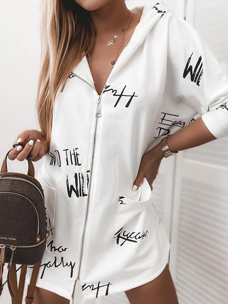Women's Hoodies Letter Print Zip Long Sleeve Pocket Hoodie Coats - LuckyFash™