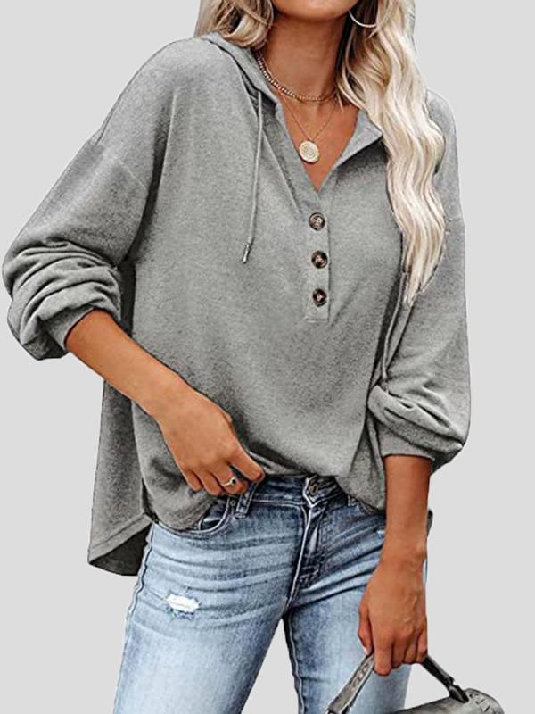 Women's Hoodies Long Sleeve V-Neck Drawstring Button Sports Hoodie - LuckyFash™