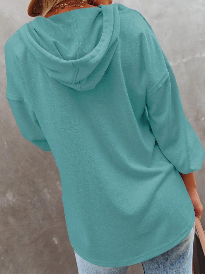 Women's Hoodies Long Sleeve V-Neck Drawstring Button Sports Hoodie - LuckyFash™