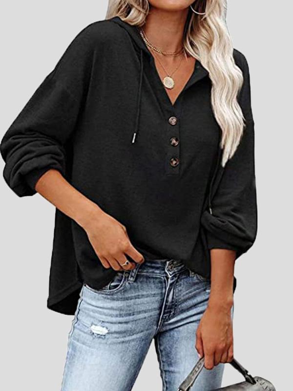 Women's Hoodies Long Sleeve V-Neck Drawstring Button Sports Hoodie - LuckyFash™