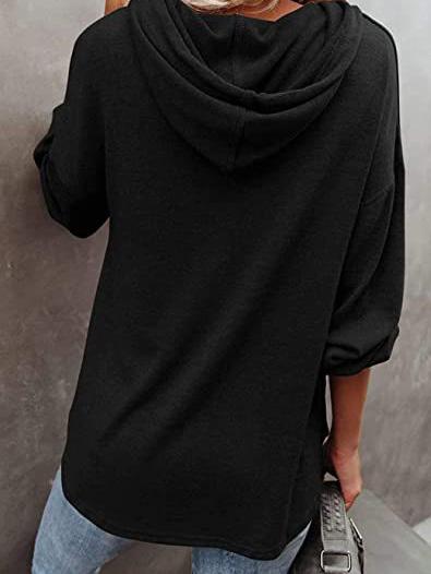 Women's Hoodies Long Sleeve V-Neck Drawstring Button Sports Hoodie - LuckyFash™