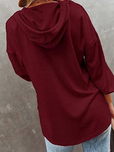 Women's Hoodies Long Sleeve V-Neck Drawstring Button Sports Hoodie - LuckyFash™