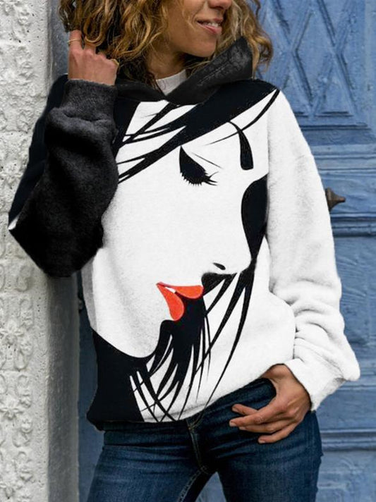 Women's Hoodies Loose Pullover Portrait Print Long Sleeve Hoody - LuckyFash™