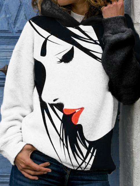 Women's Hoodies Loose Pullover Portrait Print Long Sleeve Hoody - LuckyFash™