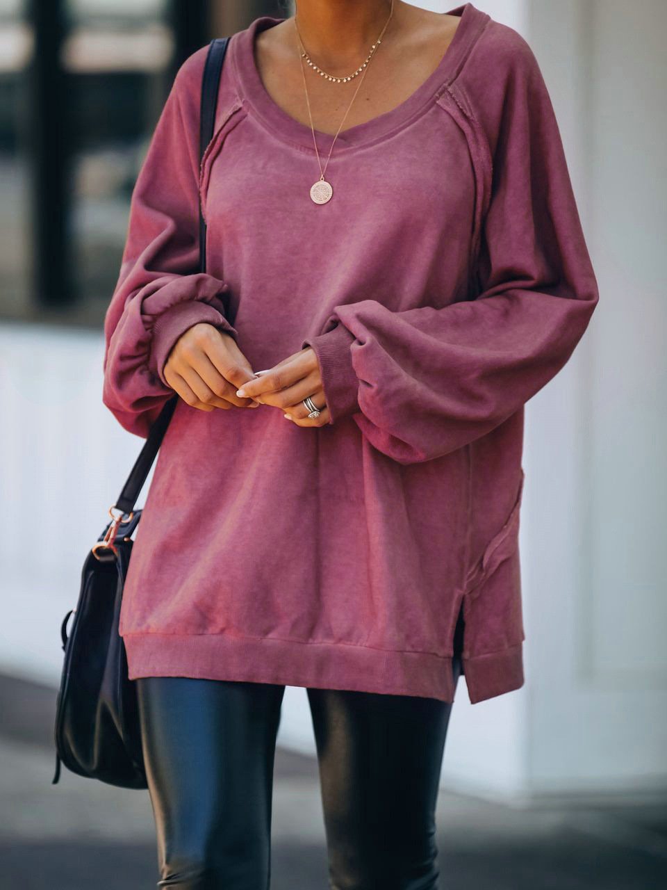 Women's Hoodies Loose Round Neck Open Back Cross Long Sleeve Hoodie - LuckyFash™