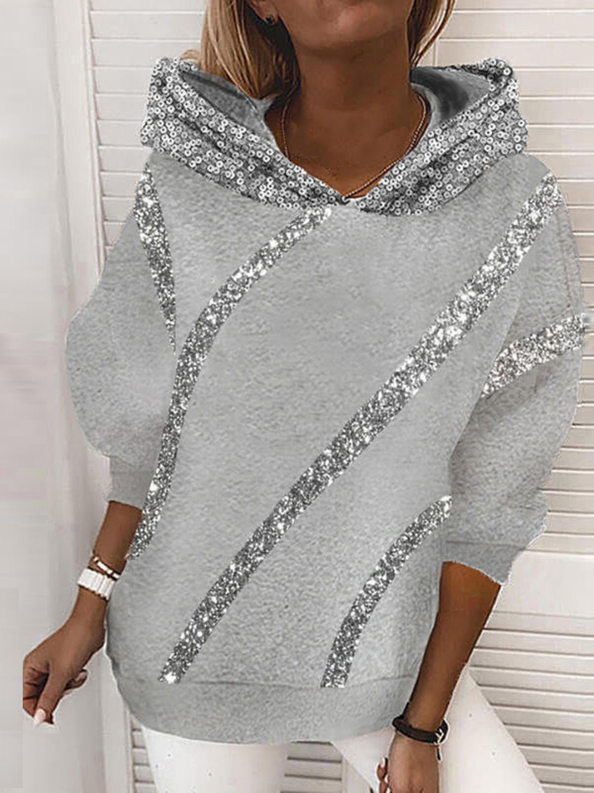 Hoodies Loose Sequined Long Sleeve Hoodie - LuckyFash™