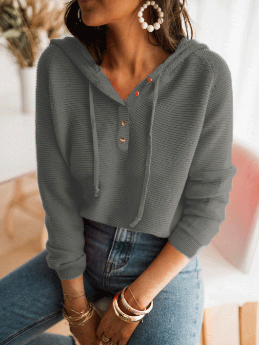 Women's Hoodies Loose Solid Button Knitted Hoodie - LuckyFash™