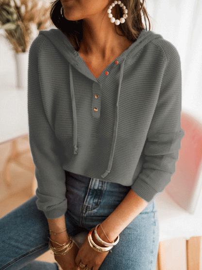 Women's Hoodies Loose Solid Button Knitted Hoodie - LuckyFash™